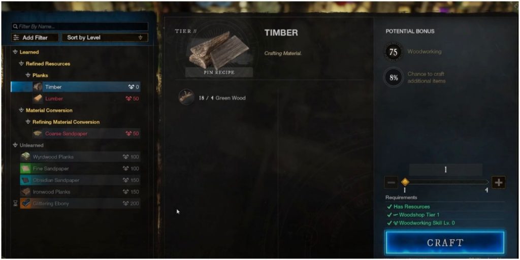New World Timber In Menu