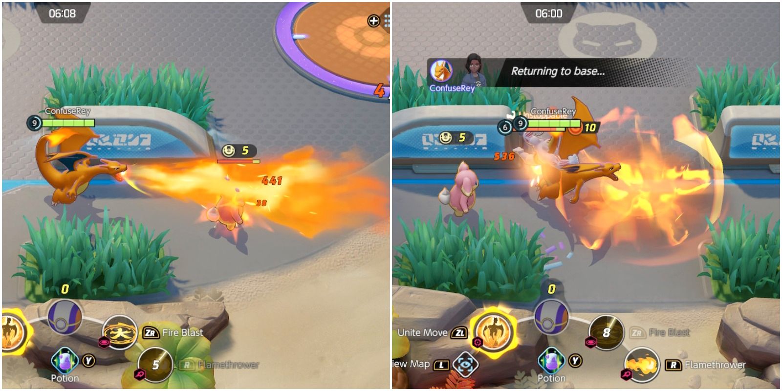 Pokemon Unite Charizard Nggunakake Flamethrower Lan Fire Blast
