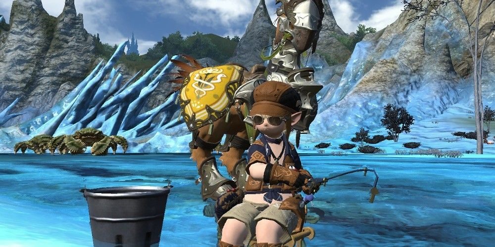 Lalafell fishing on ice. 