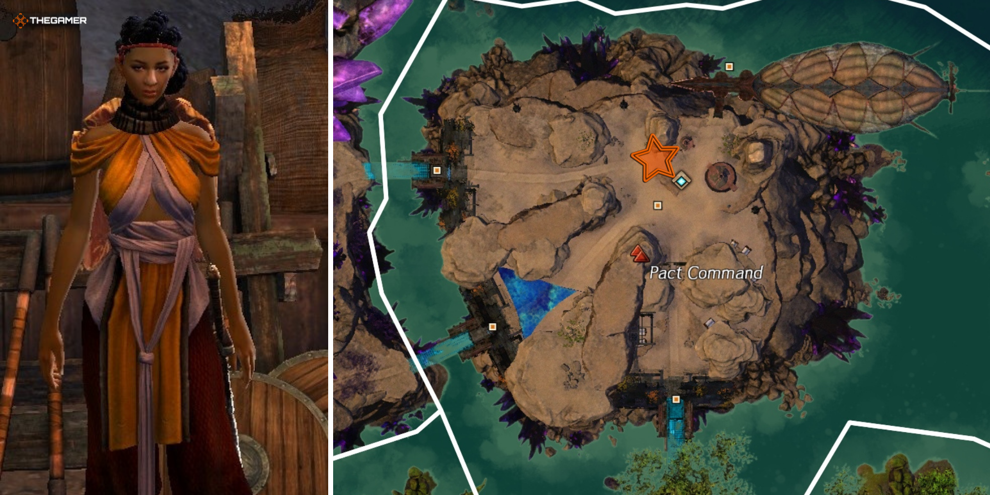 guild-wars-2-split-image-of-dragonfall-map-on-right-with-star-indicating-the-traveling-elonian-merchant-left-image-of-npcs-4174624