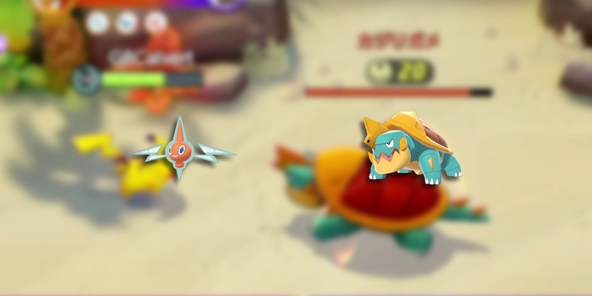 pokemon-unite-png-di-rotom-e-dreadnaw-overlaid-su-immagine-sfocata-di-pikachu-fighting-drednaw-in-game-7135577