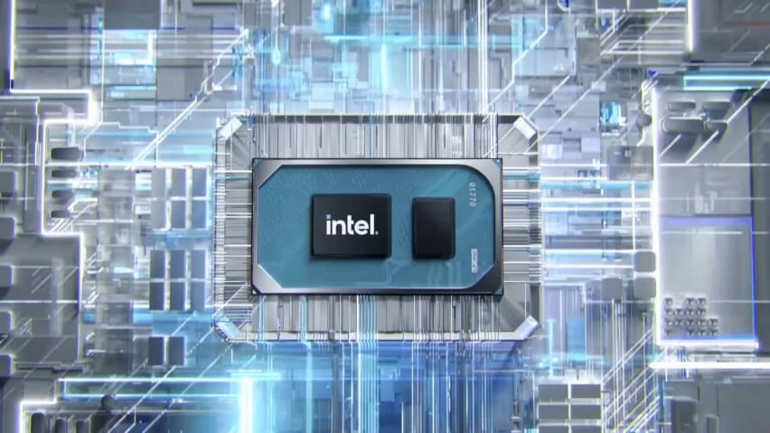 Intelov čip na ozadju vezja