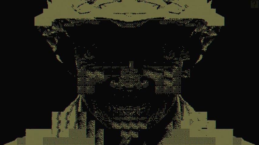 Κινηματογράφηση σε πρώτο πλάνο ενός προσώπου με πολύ pixel και φαρδύ χαμογελαστό πρόσωπο, παλέτα χρωμάτων καλυμμένη σε κίτρινο