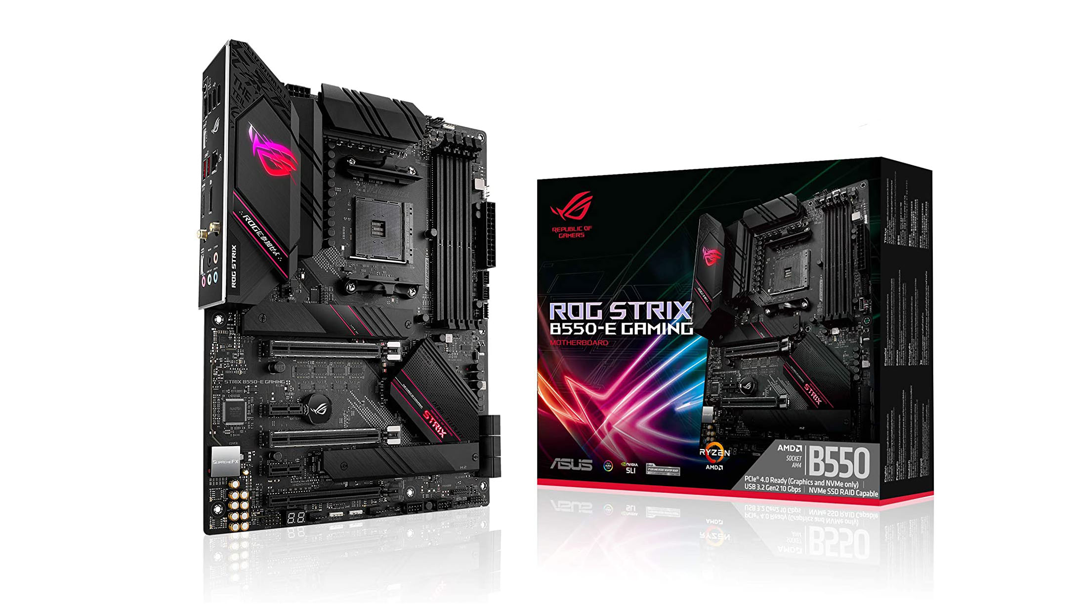 Papọ ti AMD 3rd gen Ryzen chip ti o kan ra pẹlu modaboudu Asus ROG Strix B550-E Gaming.