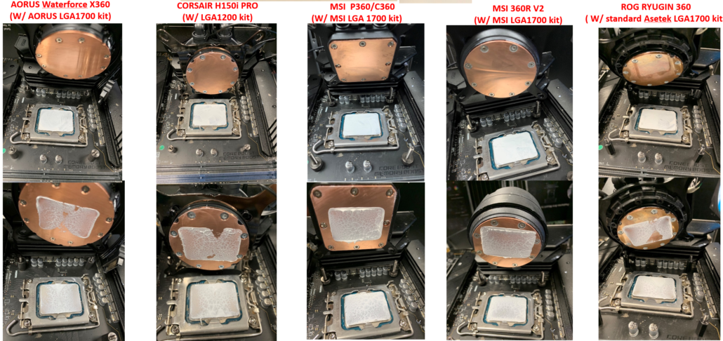 Intel کے Alder Lake LGA 1700 CPUs کے ساتھ کئی AIO مائع کولرز کا تجربہ کیا گیا، پرانے ماڈلز IHS کے ساتھ مکمل رابطہ نہیں کرتے۔