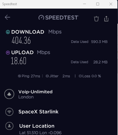 Starlink download speed test 