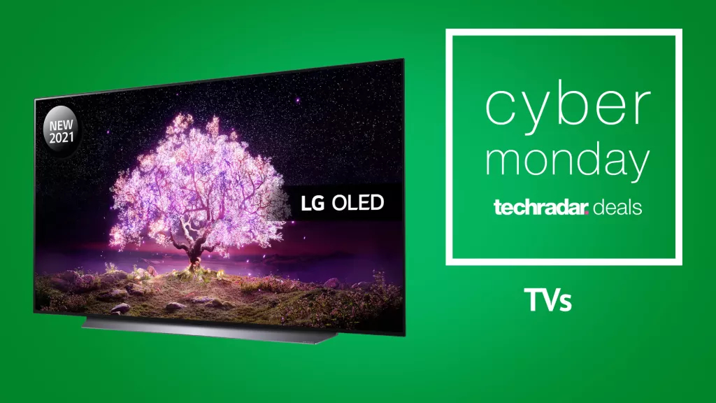 LG OLED TV op gréngen Hannergrond