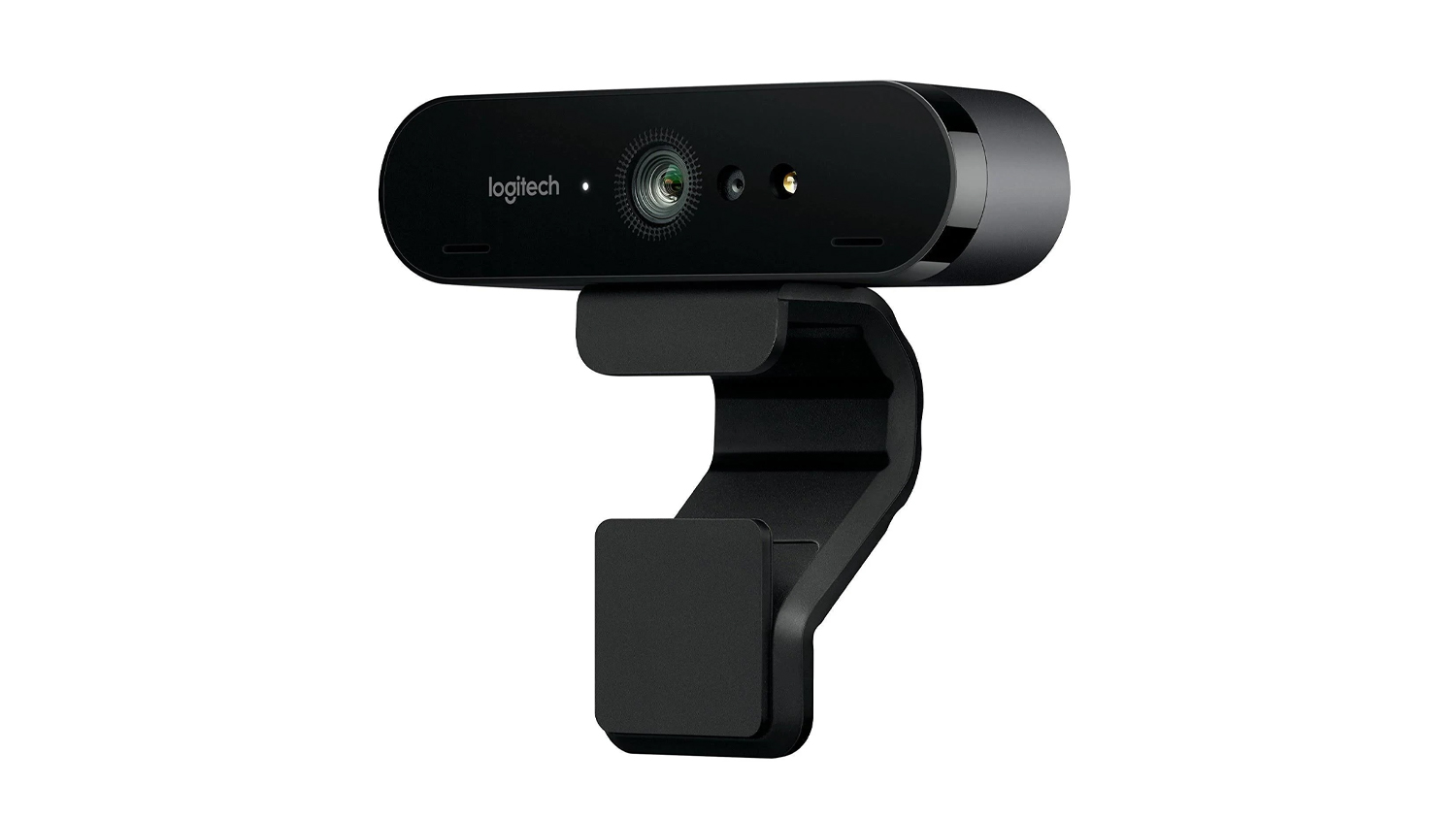 Logitech BRIO 4K Pro at an angle against a white background