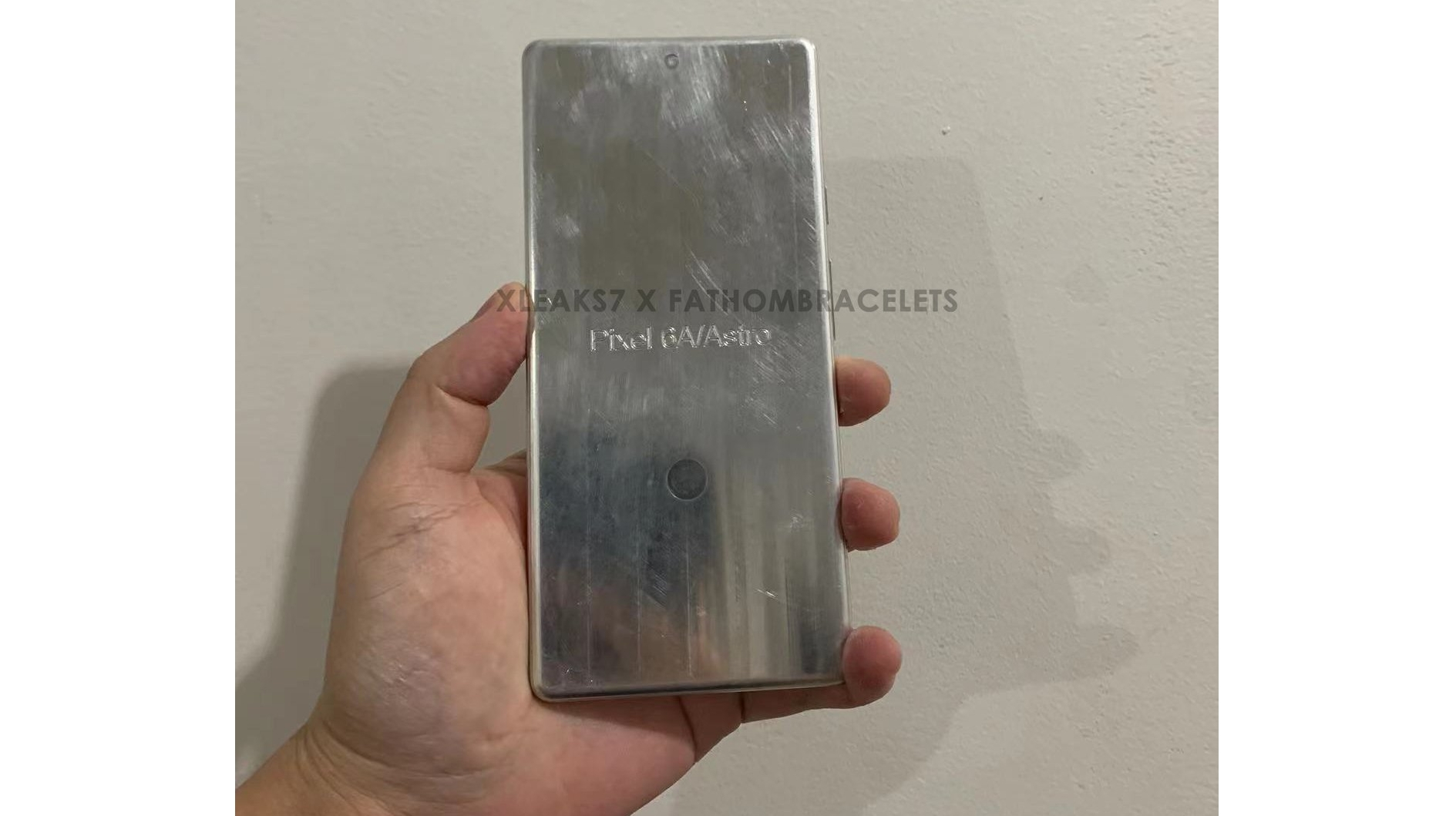 A leaked Google Pixel 6a dummy unit from the front