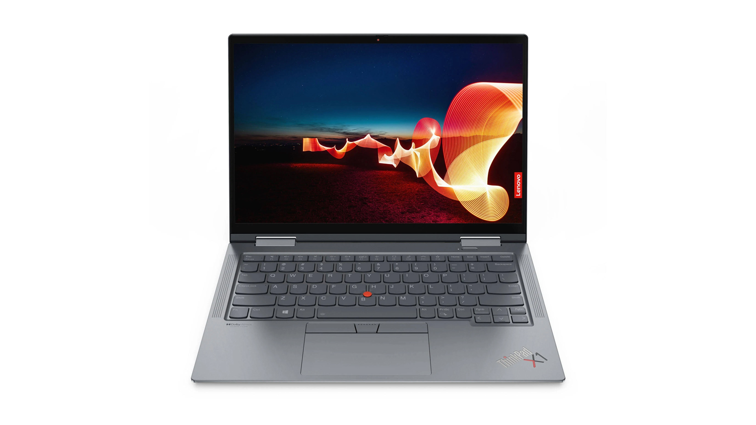 Lenovo ThinkPad X1 Yoga Gen 6 aurrealdetik hondo zuri baten aurka