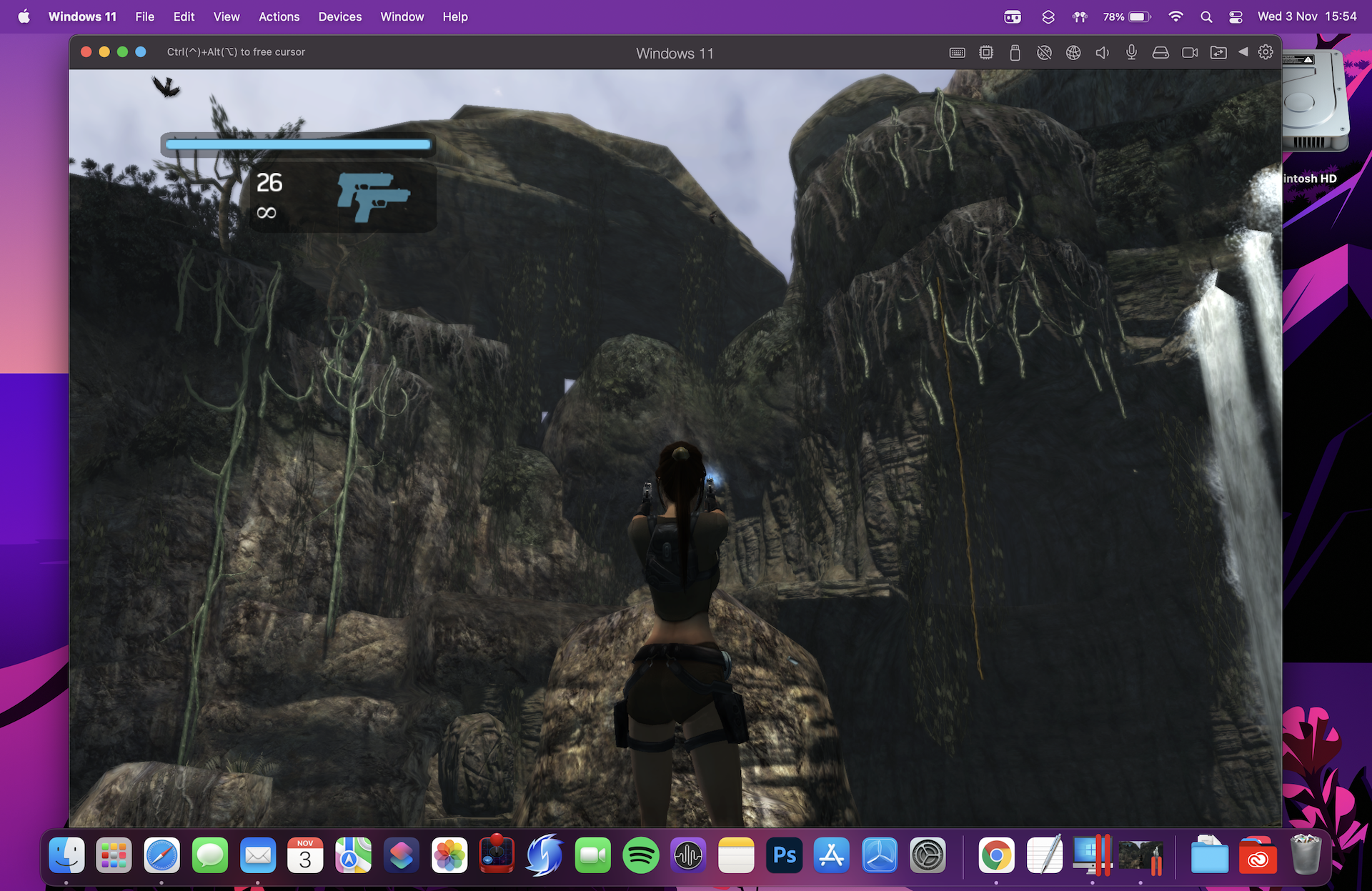M17 MacBook Pro मा Parallels Desktop 1 मा Tomb Raider Legend