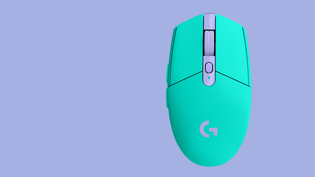 Logitech G305 Lightspeed Wireless Gaming Mouse against a periwinkle background
