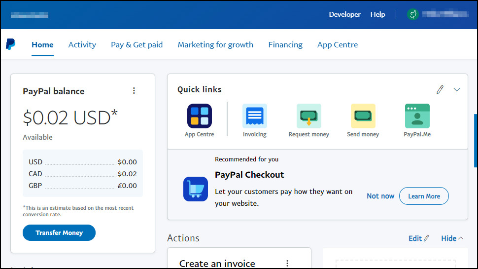 PayPal veb idarə paneli