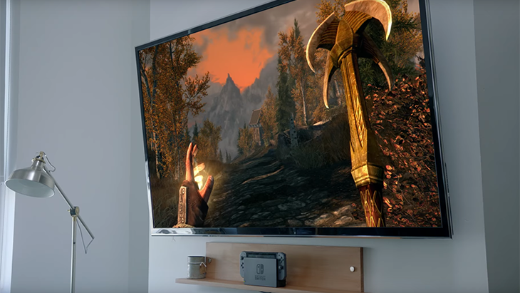 The Elder Scrolls playing on a TV