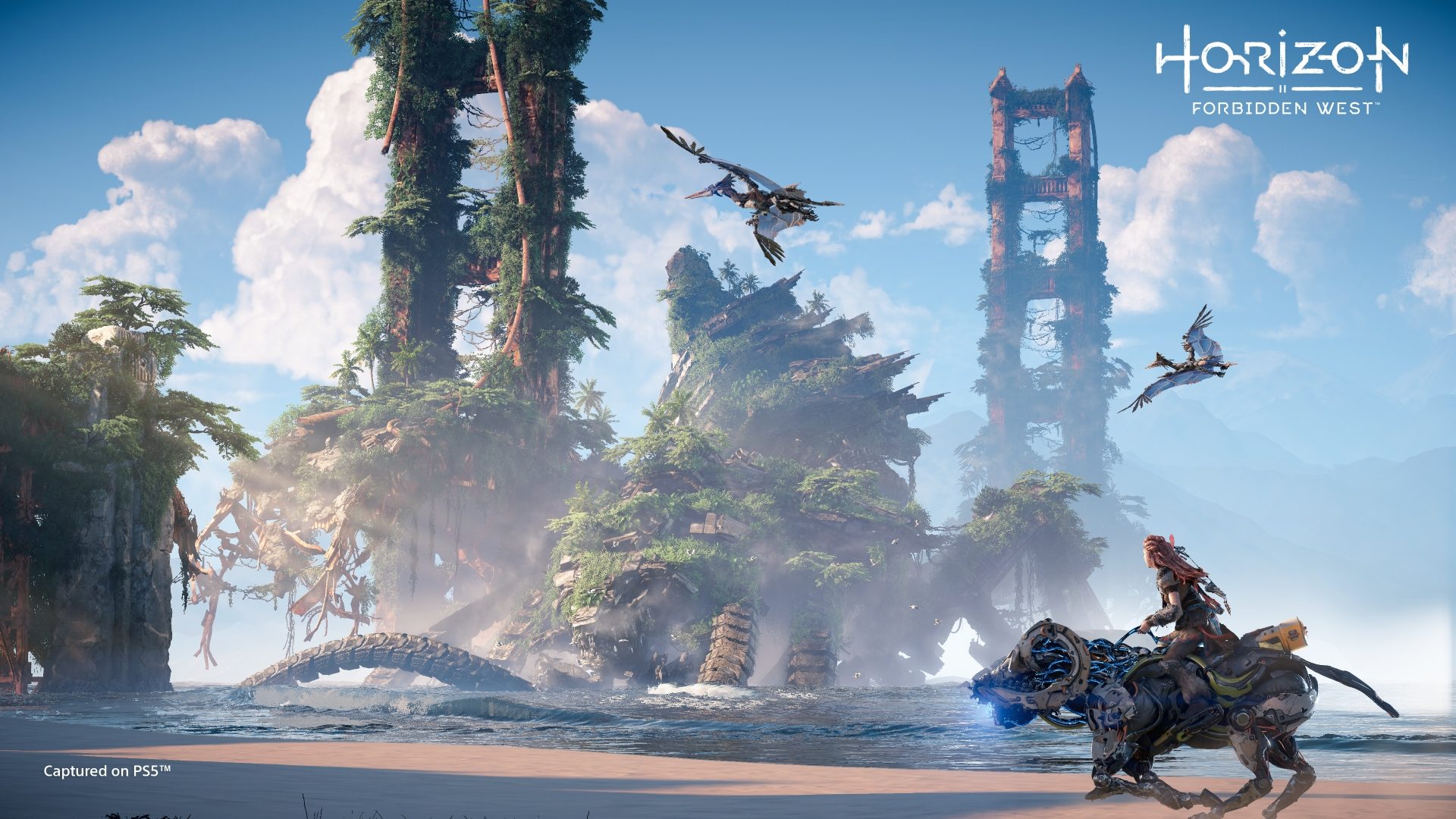 Aloy looks to a giant machine in the distance
