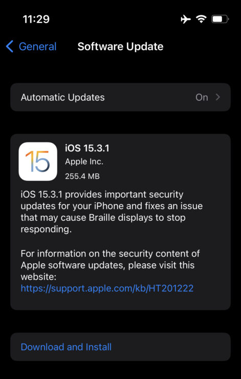 አፕል iOS 15.3.1 እና iPadOS 15.3.1 ማሻሻያ ለአይፎን እና አይፓድ