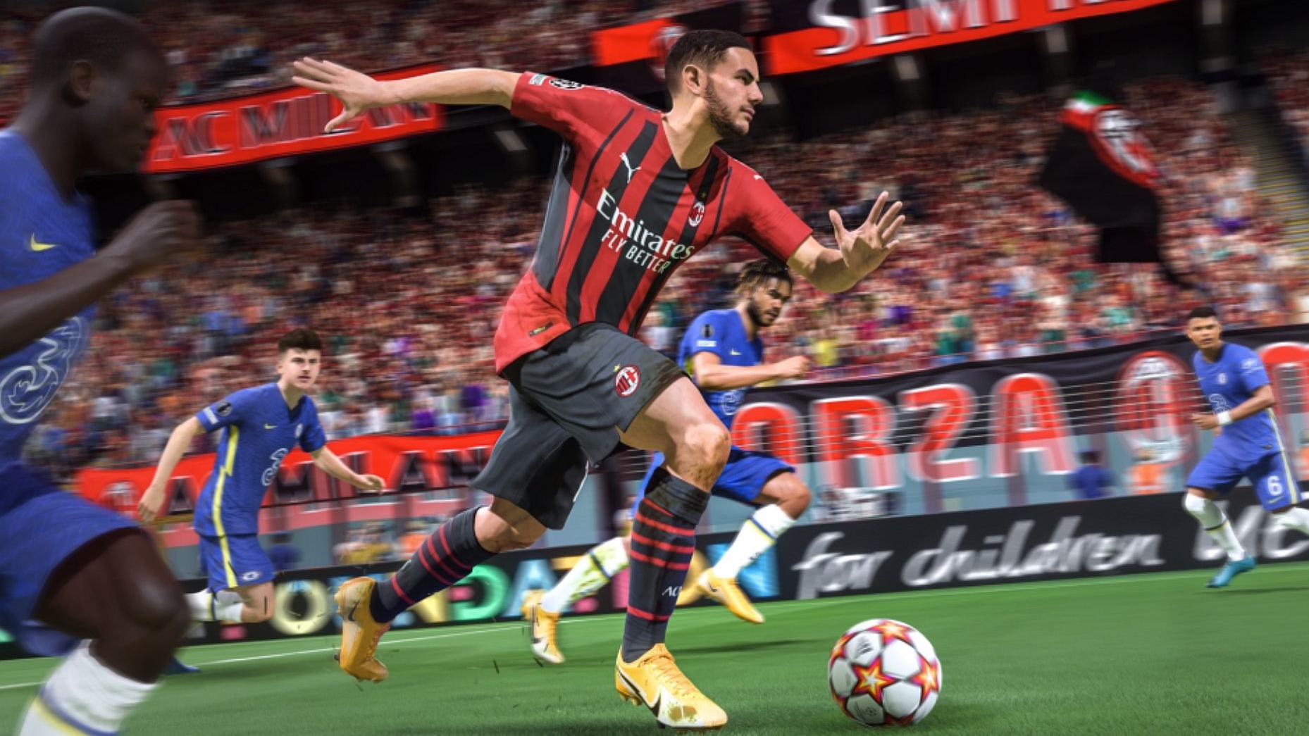 FIFA 22-skjermbilde som viser en spiller som løper med ballen