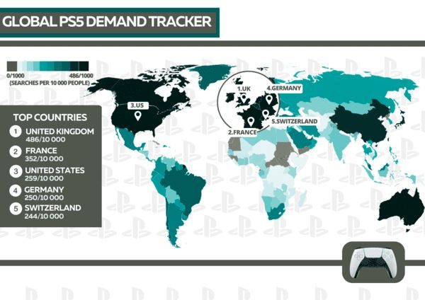 PS5 demand global map