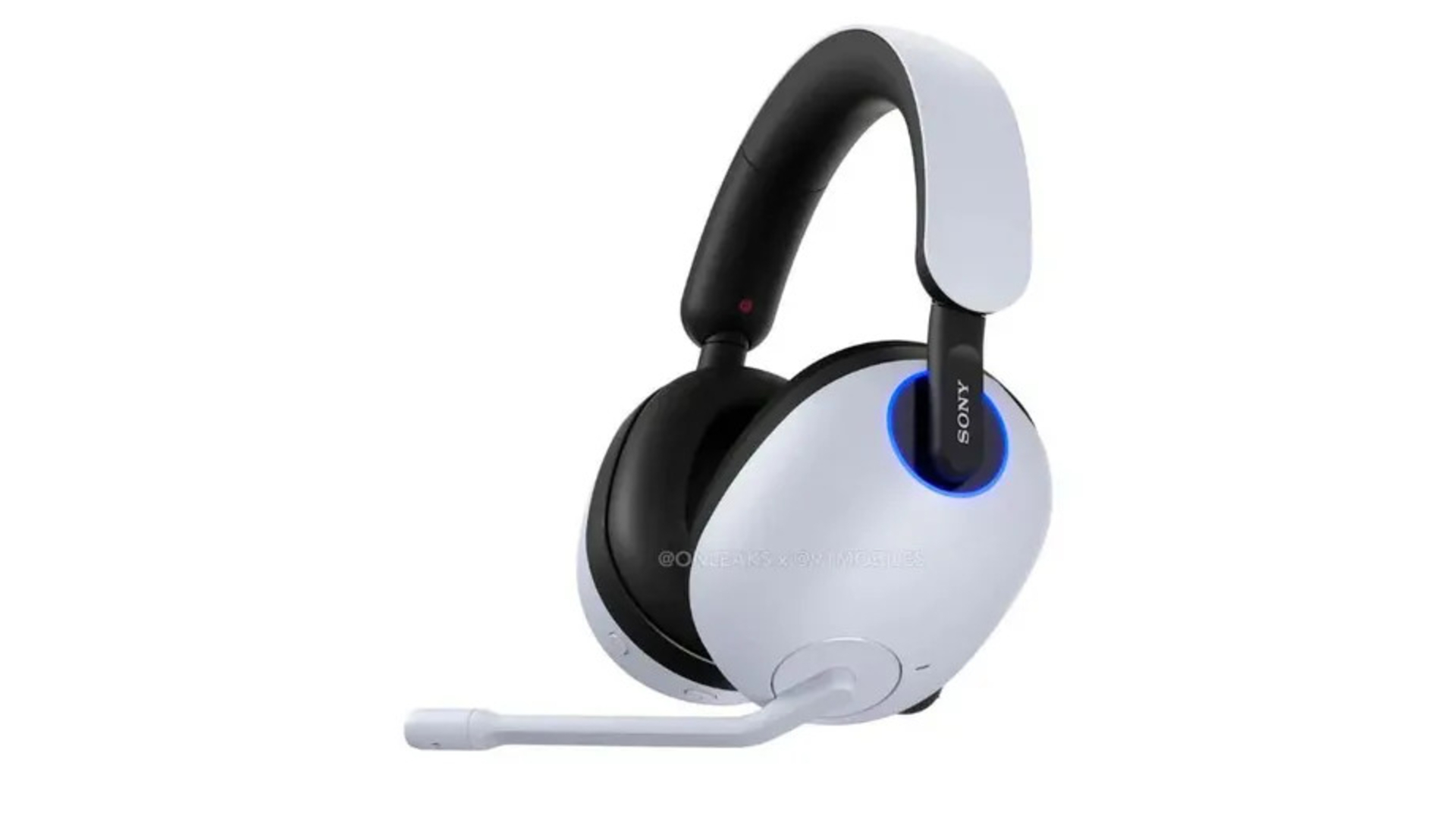 Sony Inzone H9 produkt shot. Wite bedrade headset op wite eftergrûn