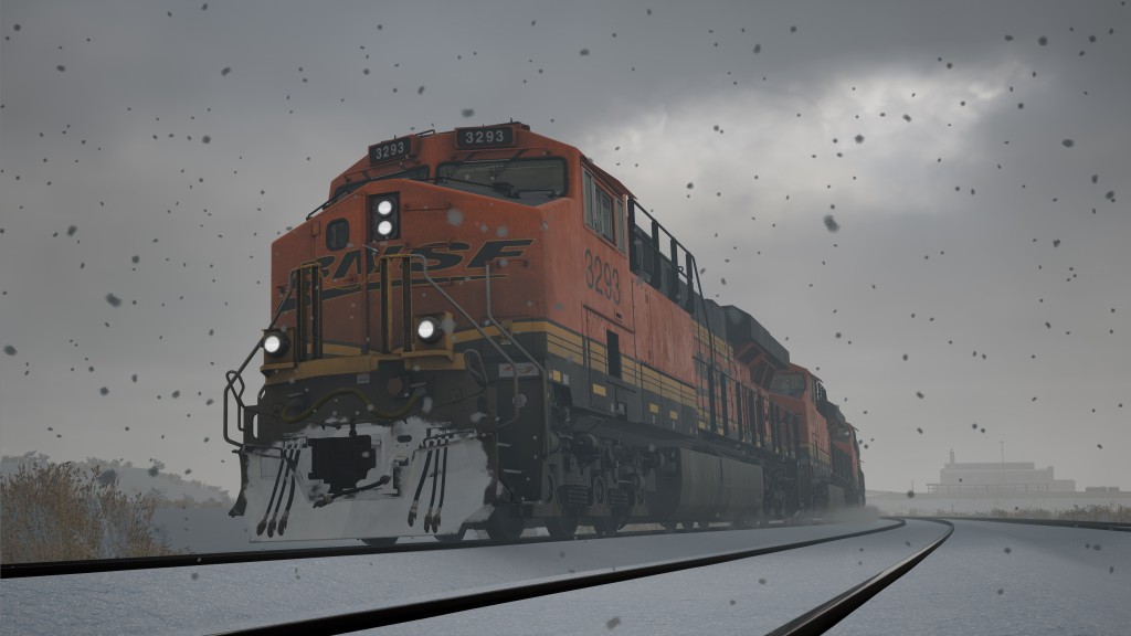 Latih kereta api Sim World 3 memandu melalui salji