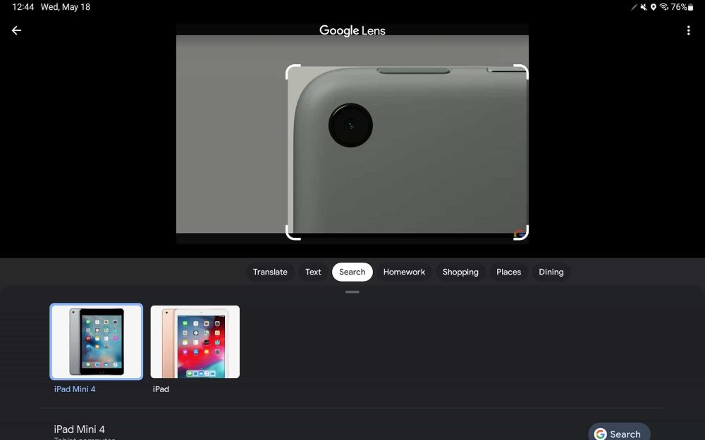 Google Lens tableti