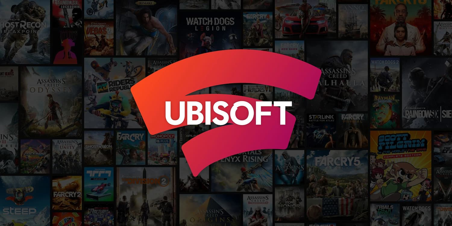 Logo Ubisoft dilapisi ing logo Google Stadia