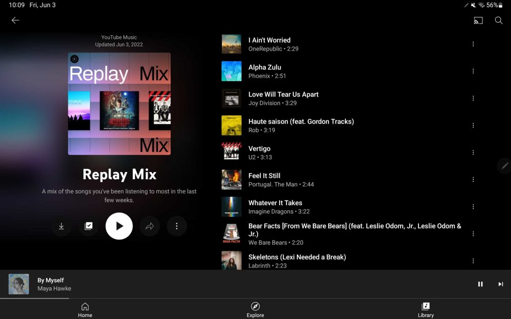YouTube Music tablet oynatma listesi