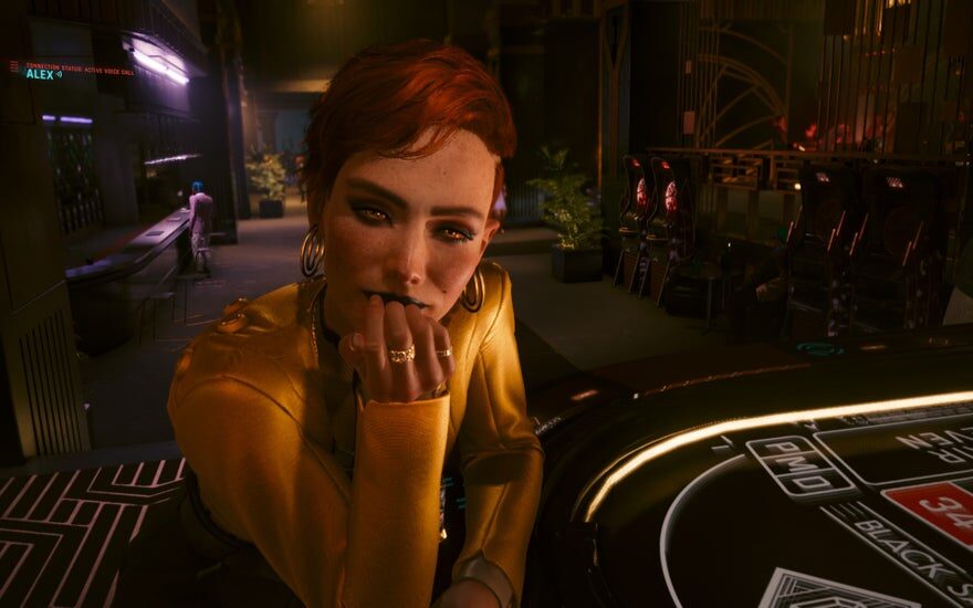 A close-up of a lady's face in Cyberpunk 2077: Phantom Liberty.
